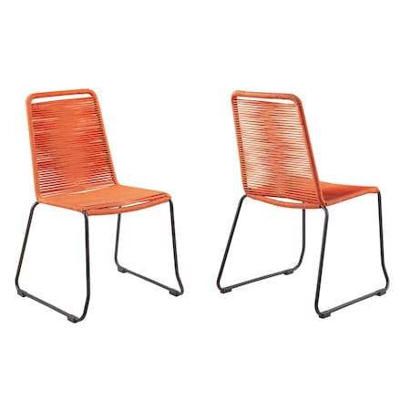 Armen Living Shasta Outdoor Metal and Tangerine Rope Stackable Dining Chair, PK2 LCSHSITNG